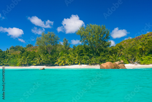Shoreline of the Praslin island in Seychelles