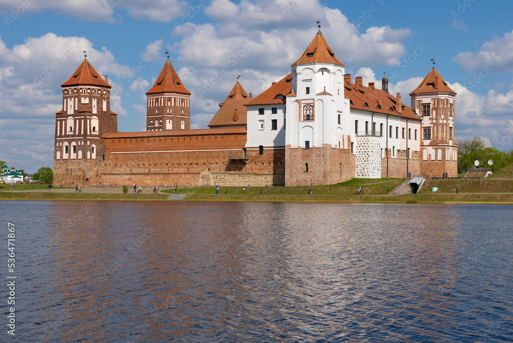 View of the ancient Mir Castle on a sunny May day. Mir, Belarus