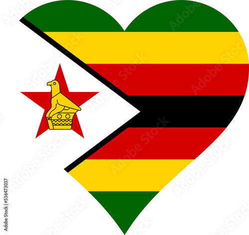 Zimbabwe Heart Flag. Zimbabwean Love Shape Country Nation National Flag Sign Symbol Banner. Zimbo transparent PNG Flattened JPG Flat JPEG