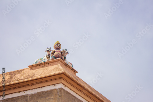 Ayyanar and bulls at Jambukeswarar Temple complex in Thiruvanaikaval, Tamil Nadu