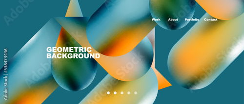 Glassmorphism landing page background template. Colorful glass shapes with metallic effect abstract composition for wallpaper, banner, background