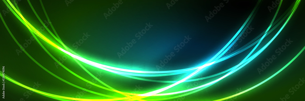 Naklejka premium Blue neon glowing lines, magic energy space light concept, abstract background wallpaper design