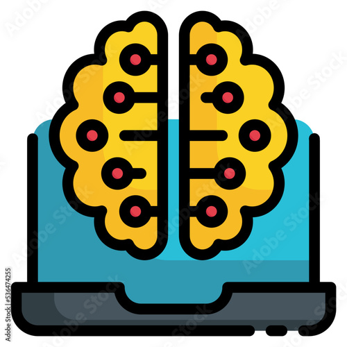 laptop with brain artificial intelligence technology icon