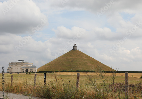 Waterloo, W, Belgium - August 17, 2022: Memorial with a Lion on the Mound in the battlefield