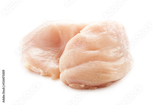 Two fresh raw chicken skinless breast isolated on white background. fresh chicken breast skinless isolated on white background. Boneless Skinless Split Chicken Breast 