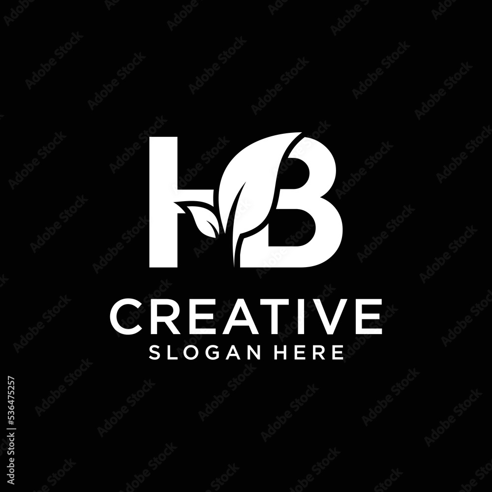Initials letter H B with leaf Logo Design Template Initials letter H B with leaf Logo Design Template