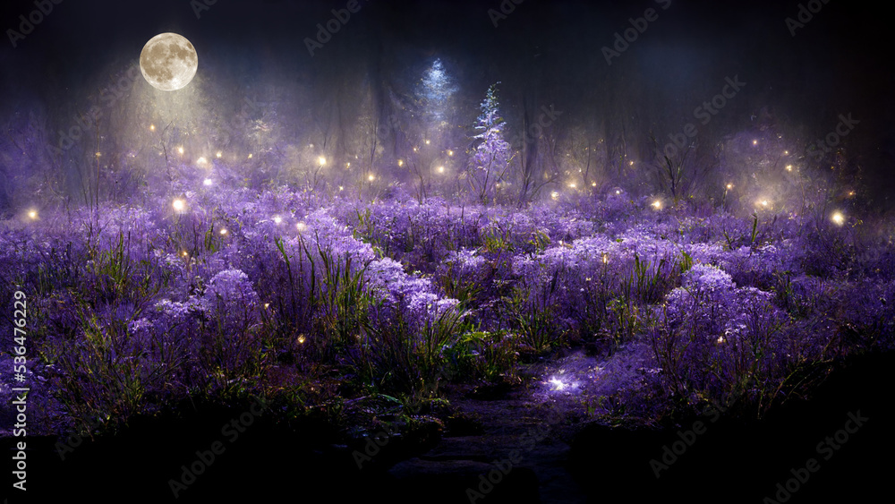 Fantasy Fairy Tale Background With Purple Garden And Blooming Lavender fantasy-fairy-tale-background-with-purple-garden-and-blooming-lavender