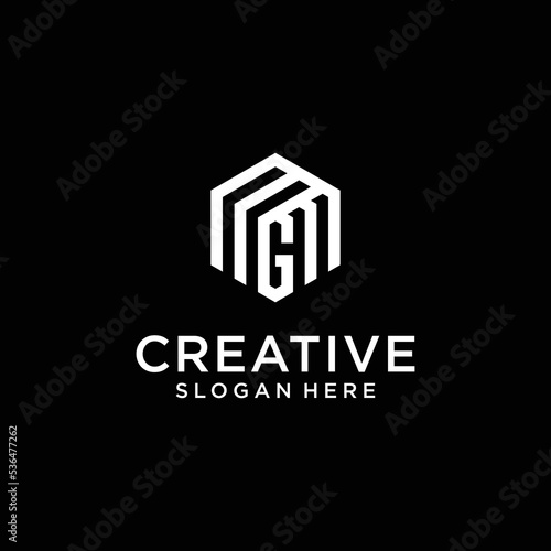 Hexagon Letter M C minimal logo icon design template