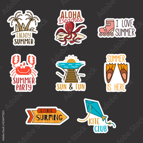 Canvas Print Summer surfing stickers design bundle