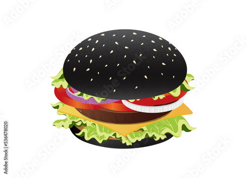 Black burger Isolated on white background