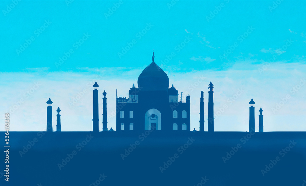 Taj Mahal in Agra, India. Flat cartoon style historic illustration. Concept art painting. Landscape silhouette. digital illustration Taj Mahal in Agra, India. Flat cartoon style historic illustration. Concept art painting. Landscape silhouette. digital illustration