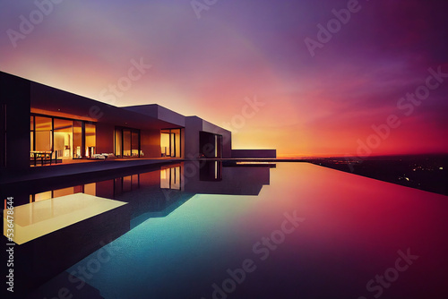 Modern villa and a luxurious infinity pool  photorealistic illustration