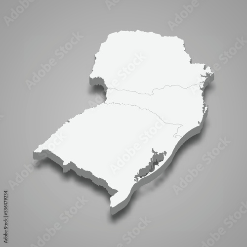 3d isometric map South Region of Brazil