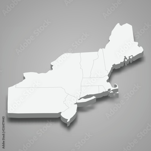 3d isometric map Northeast Region of United States photo