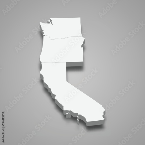 3d isometric map Pacific Region of United States