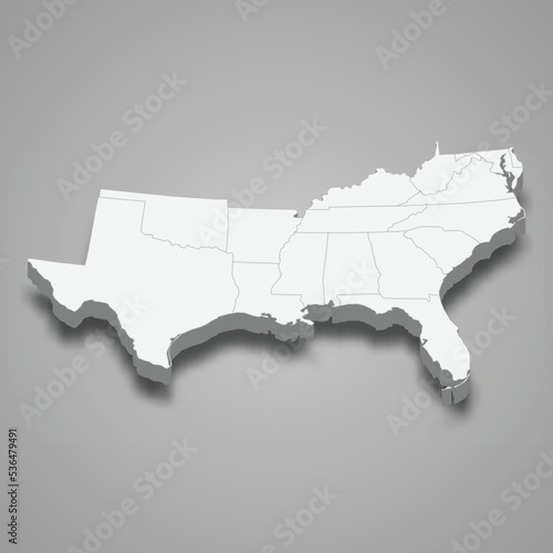 3d isometric map South Region of United States