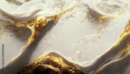 Abstract luxury marble background. Digital art marbling texture. Gold and white colors. 3d illustration 