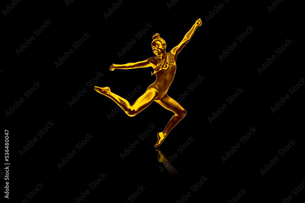 Girl gymnastics Jumping in gold