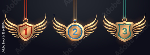 Golden badge collection with gold wings