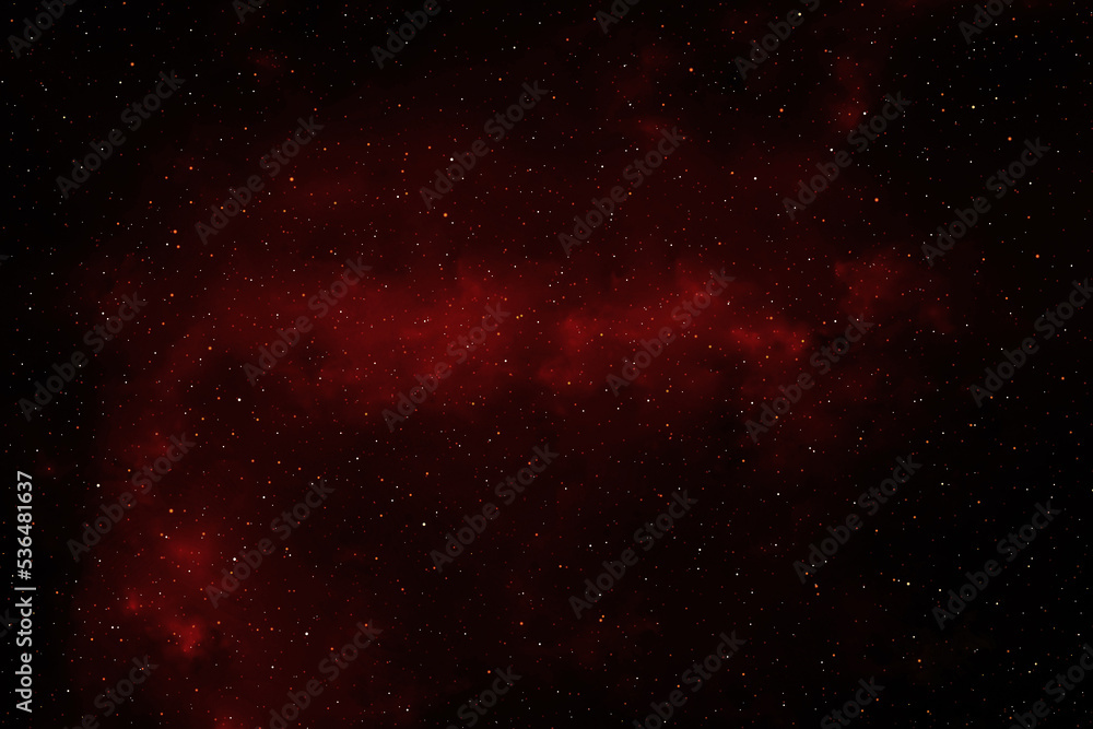Fototapeta premium Red galaxy space with stars in heart shape. Starry night sky background. 3D photo of red night sky with stars. Concept of Valentines, Christmas, and New Year.