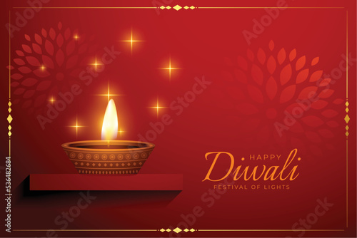 happy diwali greeting banner with lamp on podium design