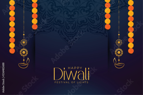 premium shubh diwali greeting card with lantern and flowers design
