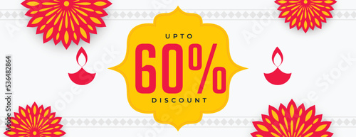 shubh deepavali sale and offer banner with decorative floral