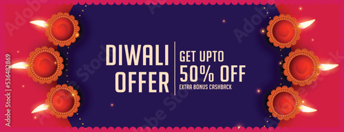 traditional shubh diwali sale banner with realistic diya