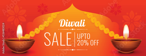 decorative happy diwali sale and coupon banner with diya vector