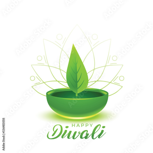 elegant green diwali occasion background with creative leaf diya