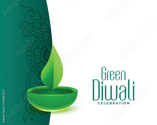 green leaf diya design for eco friendly diwali greeting background