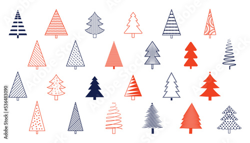 collection of christmas tree element design in doodle style