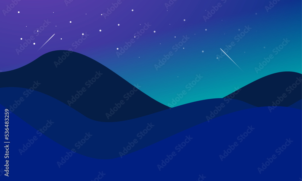 landscape with blue mountains shooting star 