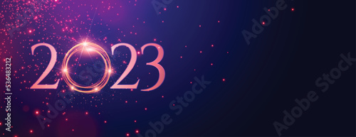 elegant 2023 new year sparkles banner with light frame