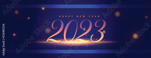 shiny 2023 new year wishes banner with sparkle light effect