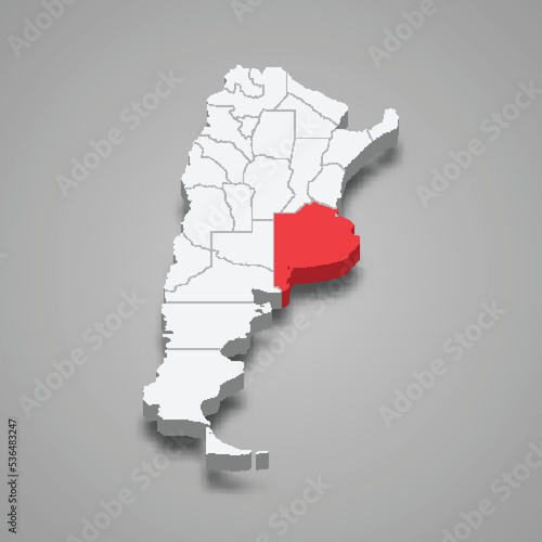 Buenos Aires region location within Argentina 3d map