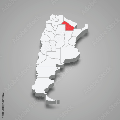 Vászonkép Chaco region location within Argentina 3d map