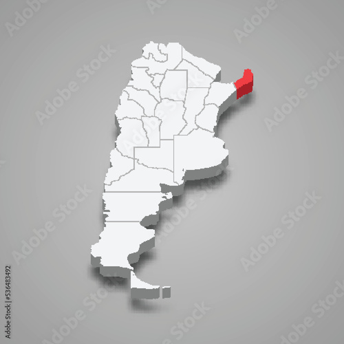 Misiones region location within Argentina 3d map