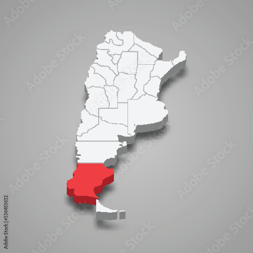 Santa Cruz region location within Argentina 3d map photo