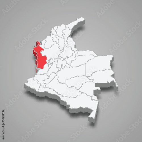 Choco region location within Colombia 3d map