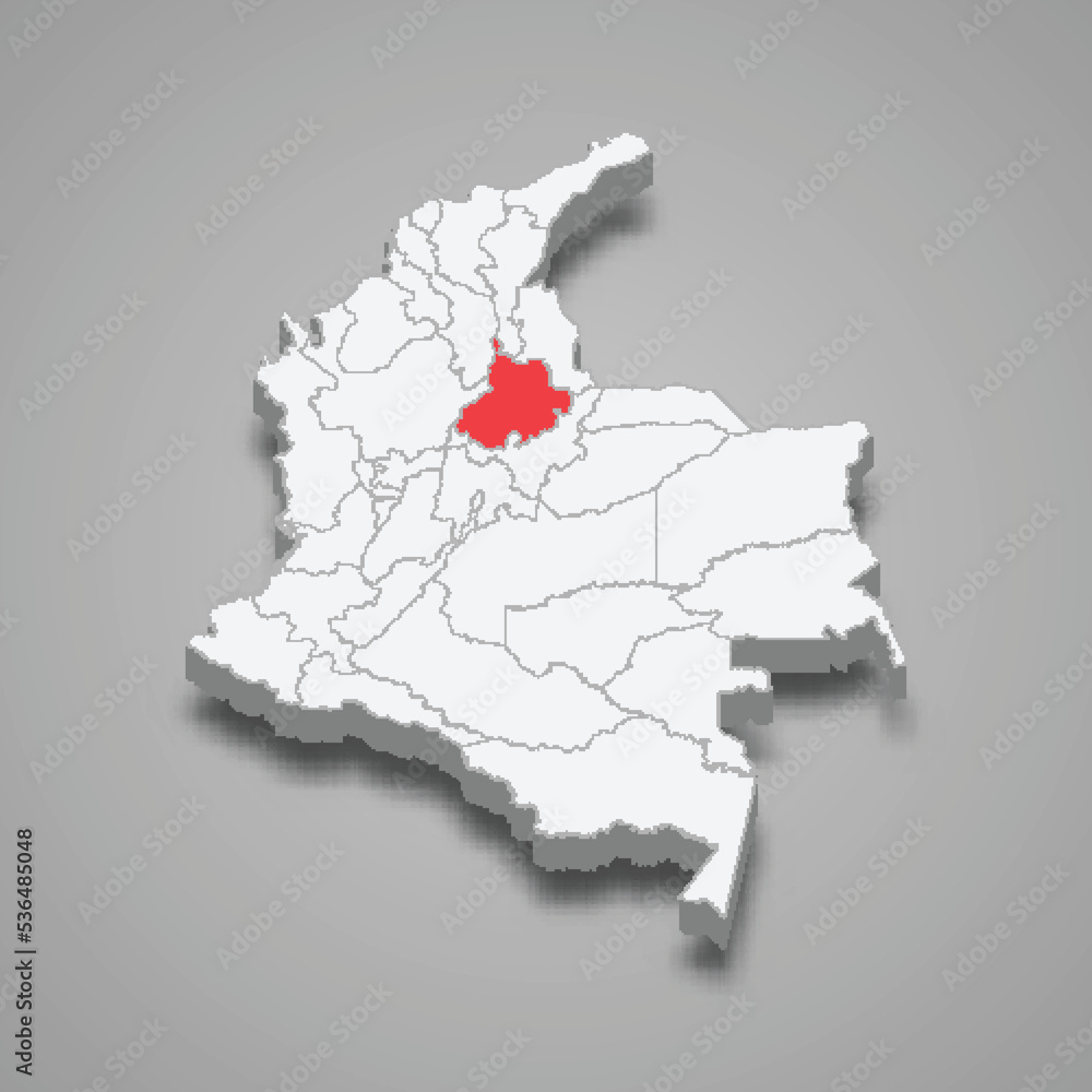 Santander region location within Colombia 3d map