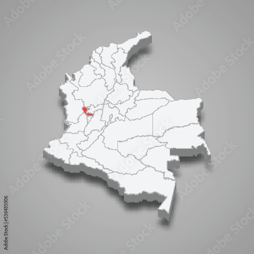 Risaralda region location within Colombia 3d map photo