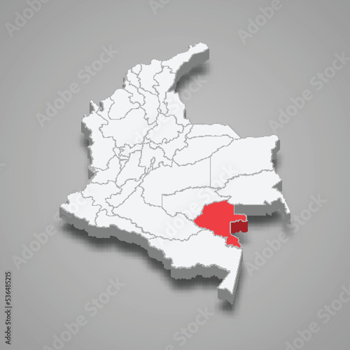 Vaupes region location within Colombia 3d map photo