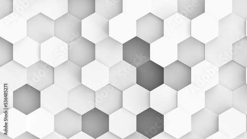 Fototapeta Naklejka Na Ścianę i Meble -  Abstract 3D geometric background, white grey hexagons shapes, 3D honeycomb pattern render illustration. 