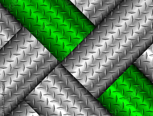 Silver geen 3D polished steel texture background, shiny chrome metallic with diamond plate