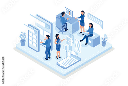 Development team at work concept. Can use for web banner, infographics, hero images, isometric vector modern illustration © Alwie99d