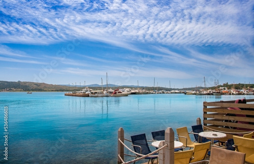 View of harbour in Megalo Pefko (Nea Peramos), Greece
