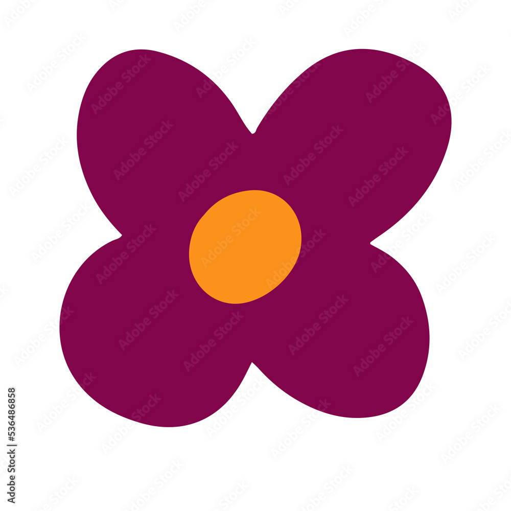 Simple and cute purple and orange flower in childish hand drawn illustration style for design element Simple and cute purple and orange flower in childish hand drawn illustration style for design element