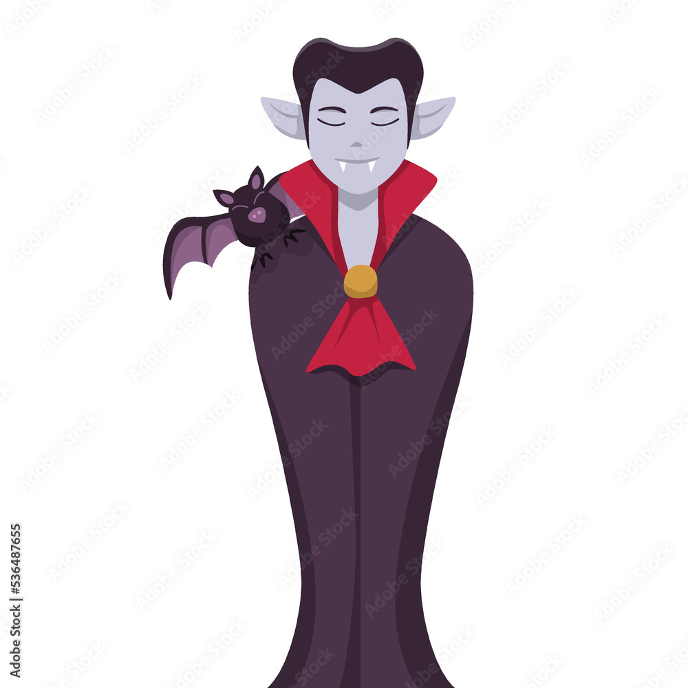 Obraz premium Halloween Vampire with Bat Design Flat Illustration