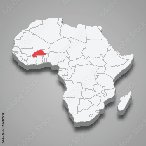 Burkina Faso country location within Africa. 3d map